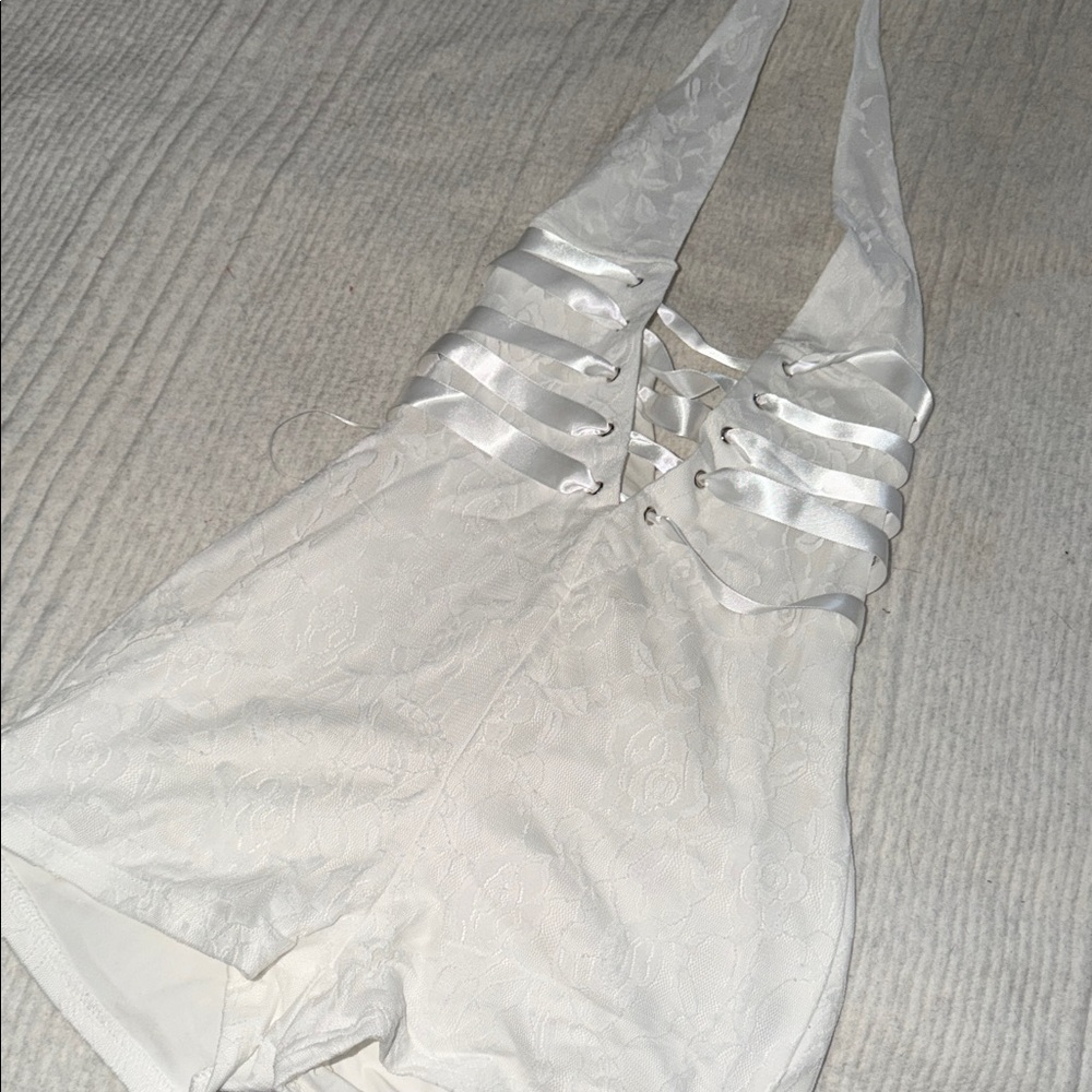 SHEIN White Lace-Up Halter Jumpsuit